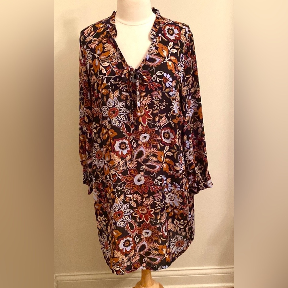 Massini Black Red Purple Romantic Dark Floral SZ XL Cottagecore Ruffle Dress